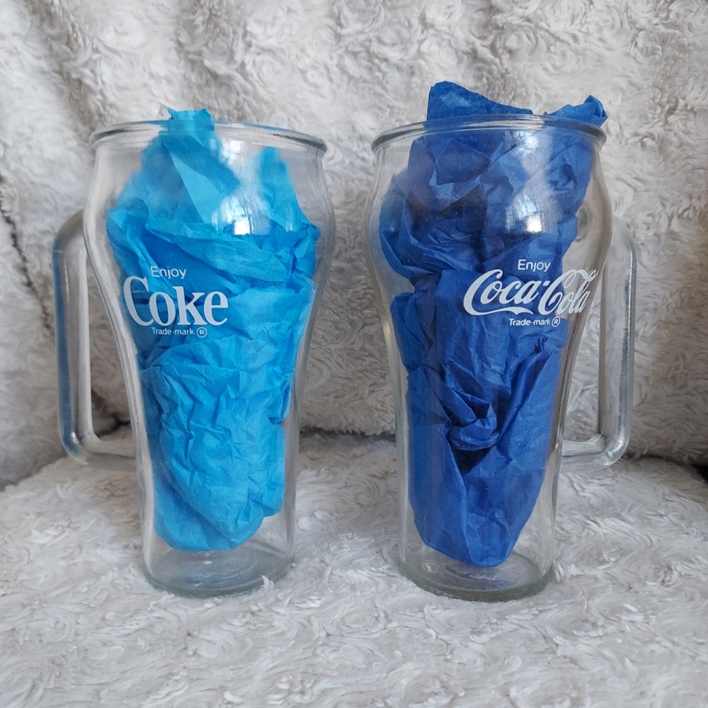 Coca-Cola Thick Glass Mugs Handles Classic Soda Shop Diner Retro